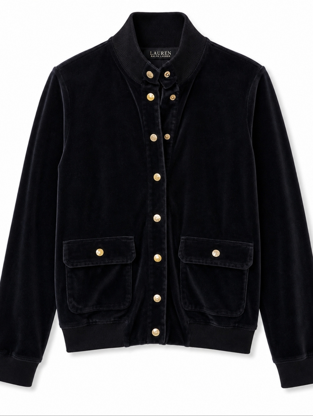 Lauren Ralph Lauren Black Velvet Bomber, M, Classic, Old Money, Quiet Luxury